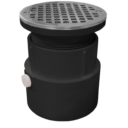 Jones Stephens 4in. PVC Over Pipe Fit Drain Base with 3-1/2in. Plastic Spud and 5in. Stainless Steel Strainer D53414